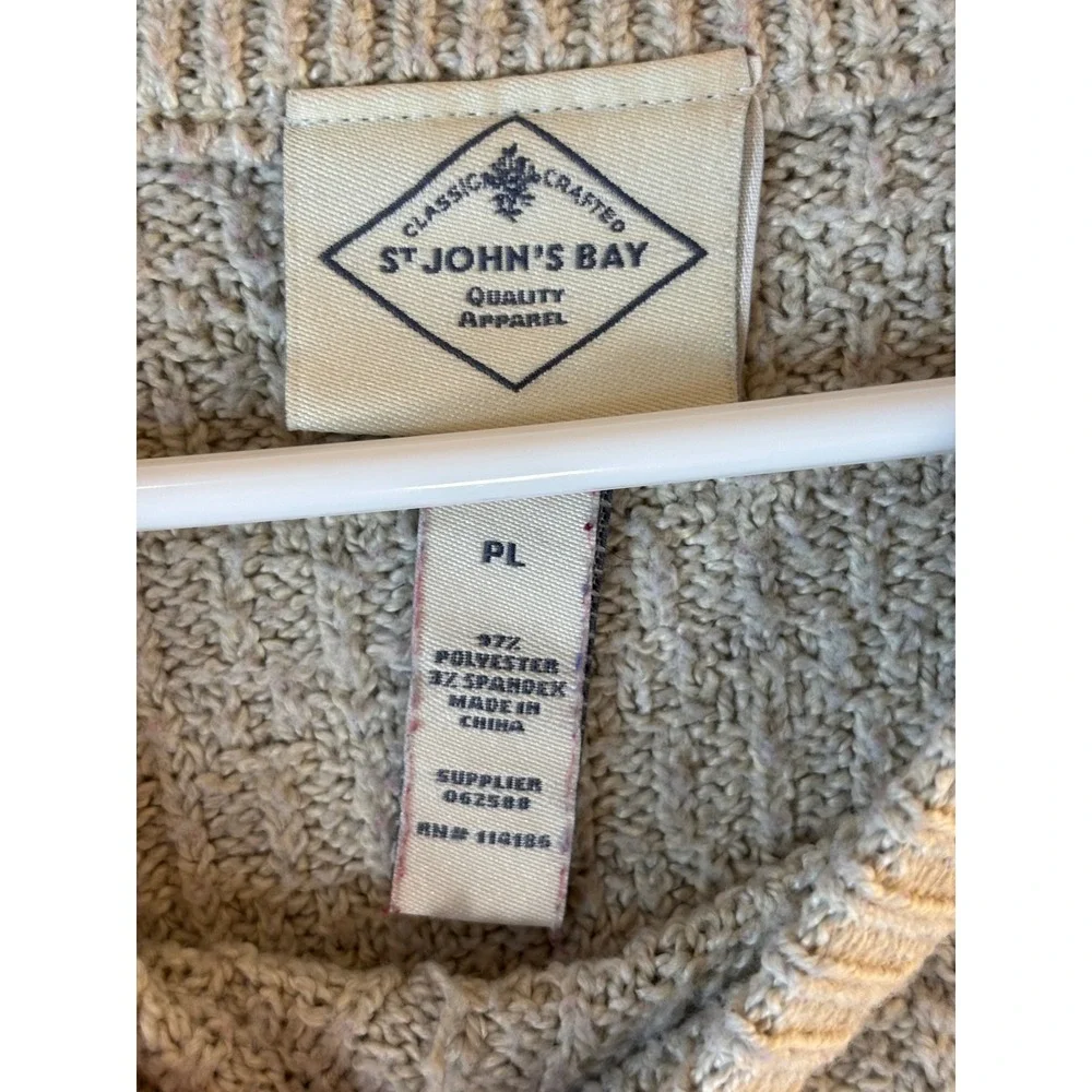 St Johns Bay Womens PL Oatmeal Beige Textured Knit Crew Neck Raglan Sweater